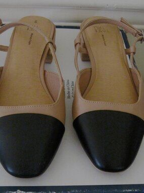 TIME & TUE Women Br/Black Size 9-Shoes Faux Leather-Memory Foam-Strap Open Back